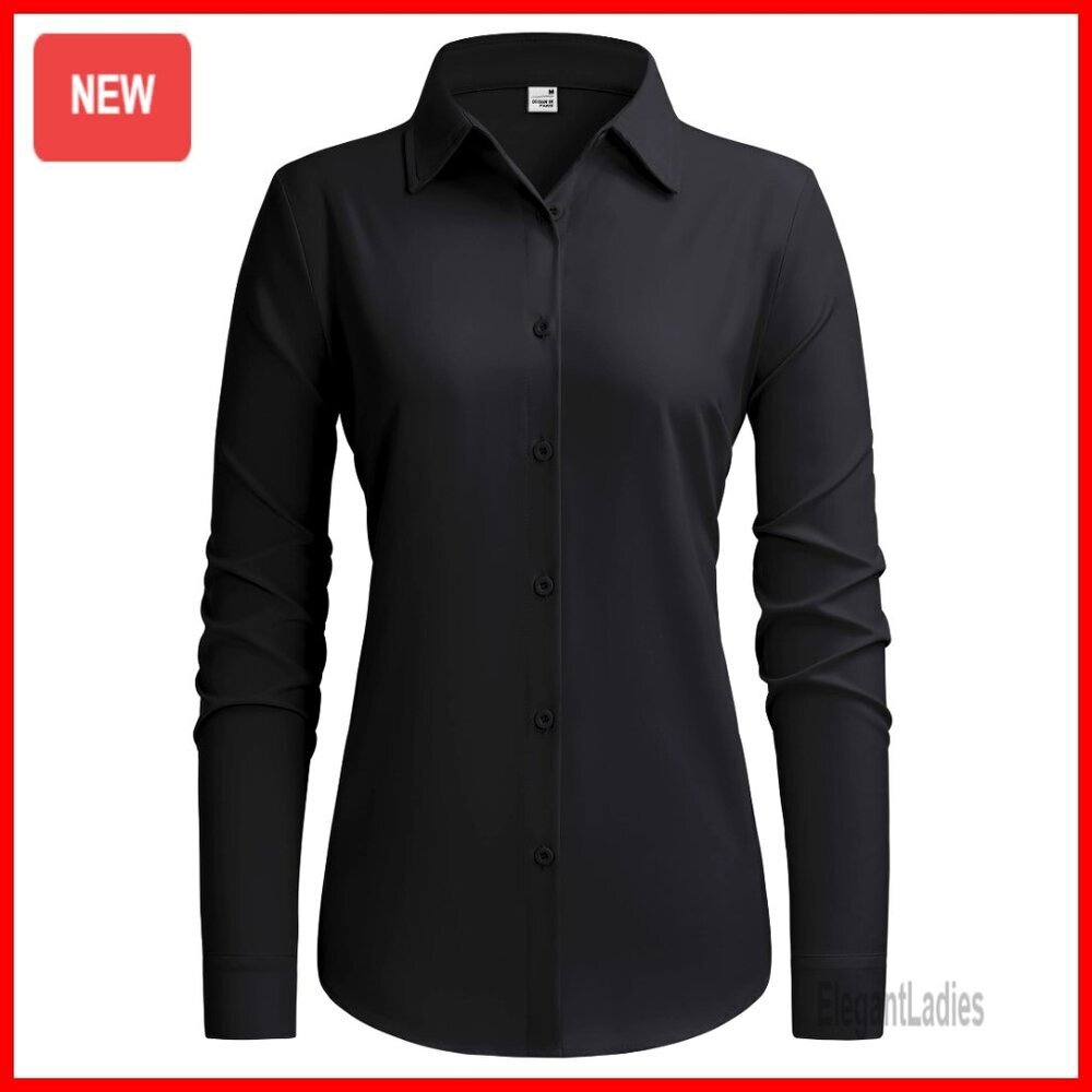 Wrinkle-Free Long Sleeve Button Down Blouse, Stain Shield Work Shirt